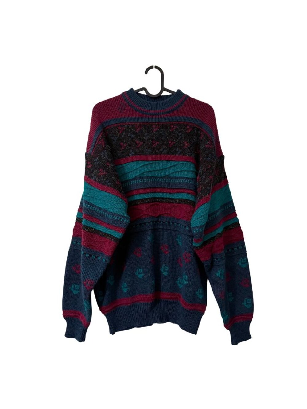 VTG Anchor Blue Multicolor 3D Knit Cosby 90s Crewneck Sweater Mens Large
